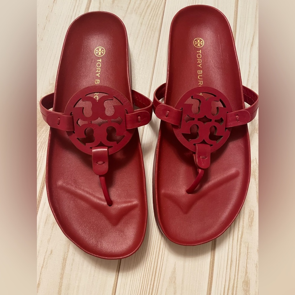 Tory Burch dark red cloud miller sandals.  Mini platform sandal size 10.5